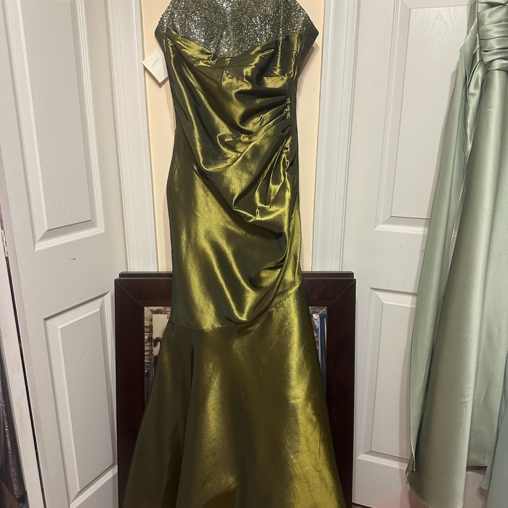 Bridesmaid Dress Size M Olive Satin Full Length